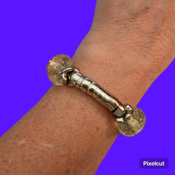 Silvertone Snake Beaded Unisex Castlecore Stretch Bracelet - Picture 1 of 6